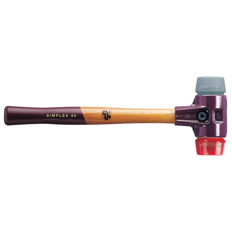 Martillo Halder Simplex de 2.5 lb sin marca con cuerpo de hierro fundido, mango de madera de acacia, cara de plástico rojo y cara de goma gris - 3036.050.