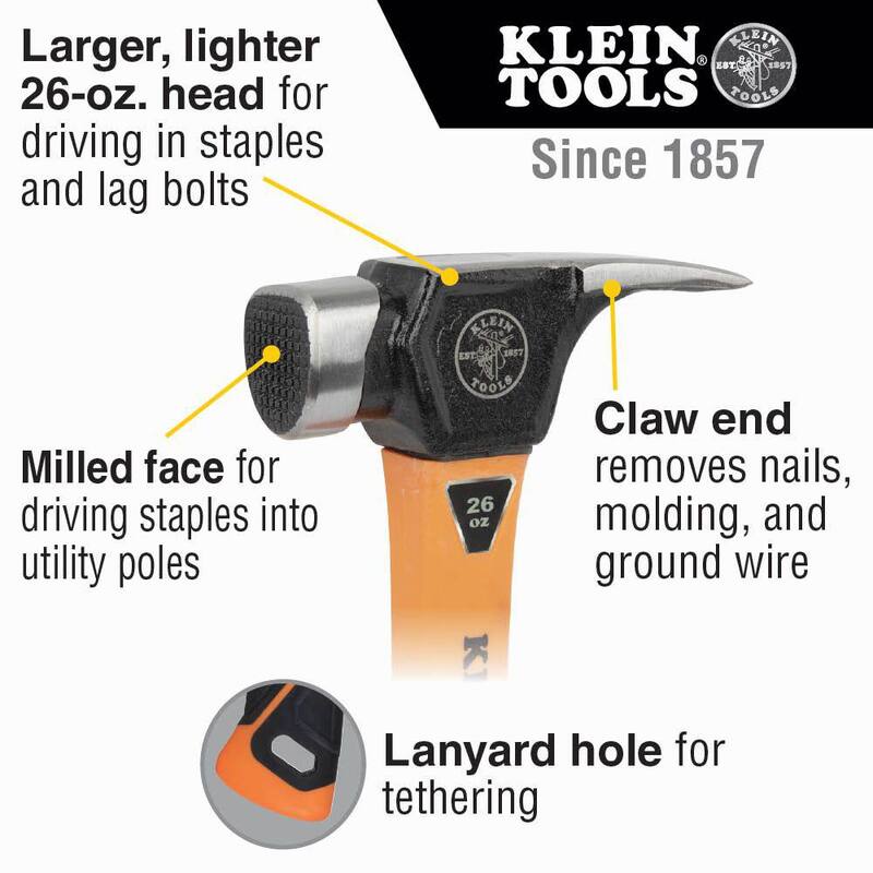 Martillo de garra de electricista con corte fresado - 832-26 de Klein Tools