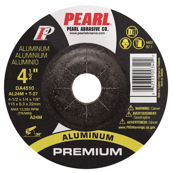Rueda de rectificado Pearl Premium DC para aluminio 4-1/2 x 1/4 x 7/8 AL24M T-27 - DA4510