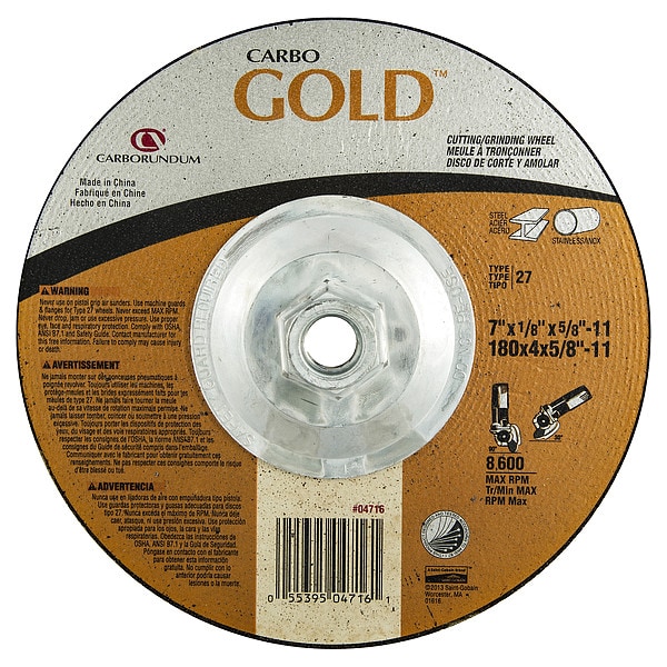 Zoro Select Cortar&Rectificar Rueda, 5/8"-11CN, Agujero de Rosca - 05539504716