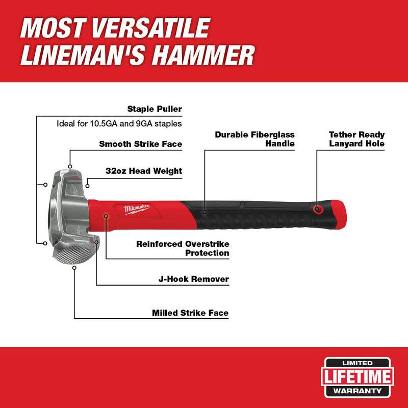 Martillo Lineman de 36 oz. 4-en-1 de Milwaukee con cuchillo de Lineman Hawkbill y anillo 3-en-1 STICKWORK - 48-22-9040-48-22-1924