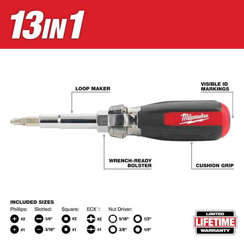 Destornillador combinado Milwaukee 13-en-1 con punta múltiple y mango acolchonado - 48-22-2880