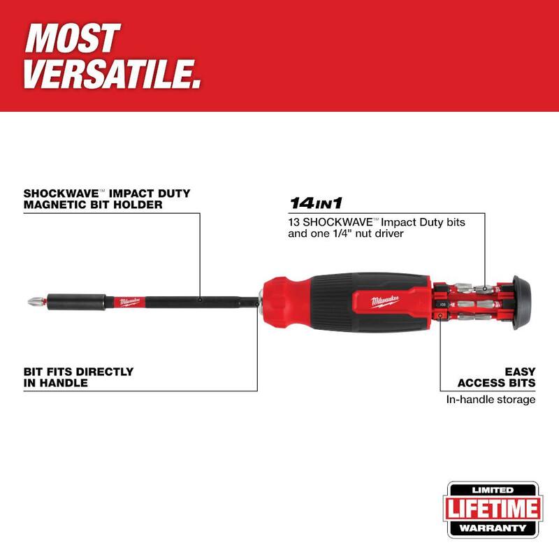 Desarmador multi-bit de 14 en 1 de Milwaukee con puntas de impacto SHOCKWAVE - 48-22-2915
