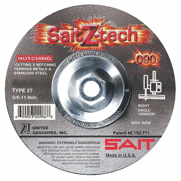 Ruedas de Centro Deprimido United Abrasives/Sait, Tipo 27, 4-1/2" de diámetro, .090" de grosor, tamaño de agujero de arbor de 5/8"-11 - 20953.