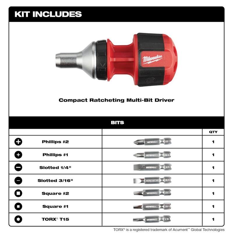 Desarmador compacto de trinquete multiusos con puntas Milwaukee 8 en 1 - 48-22-2330