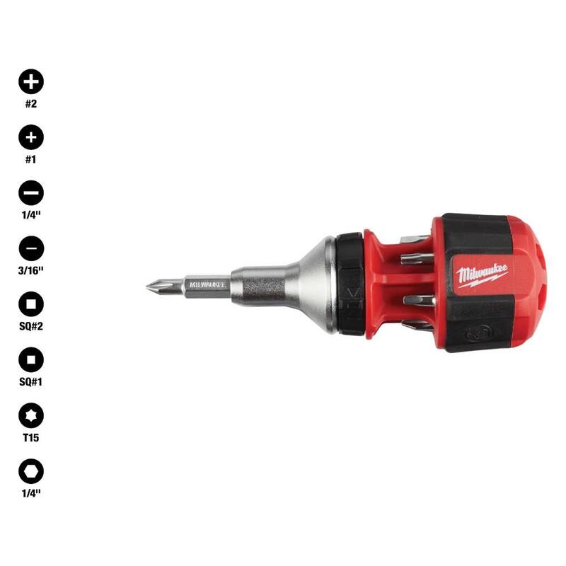 Desarmador compacto de trinquete multiusos con puntas Milwaukee 8 en 1 - 48-22-2330