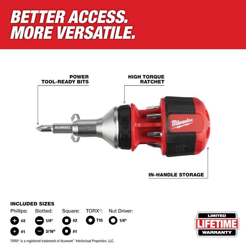 Desarmador compacto de trinquete multiusos con puntas Milwaukee 8 en 1 - 48-22-2330