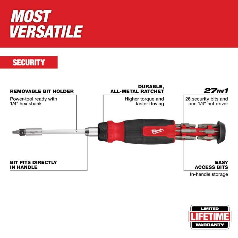 Milwaukee 27 pulgadas 1-Ratcheting Security Multi-Bit Screwdriver - 48-22-2912
