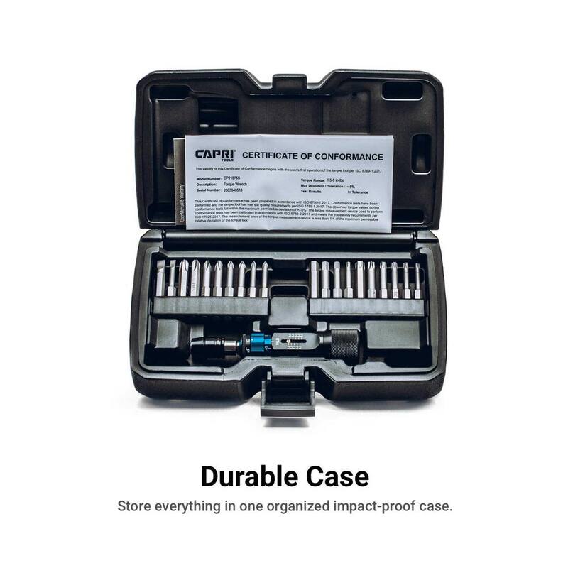 Set de destornilladores de torque de precisión certificado de Capri Tools de 1.5 a 6 pulgadas-libras en incrementos de 0.05 pulgadas-libras - 20175S