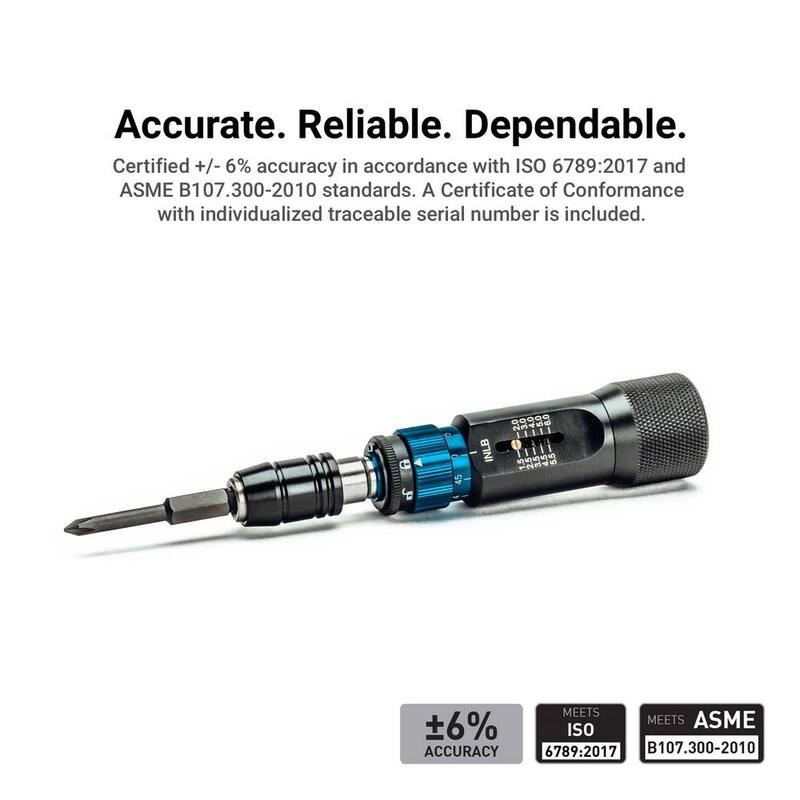 Set de destornilladores de torque de precisión certificado de Capri Tools de 1.5 a 6 pulgadas-libras en incrementos de 0.05 pulgadas-libras - 20175S