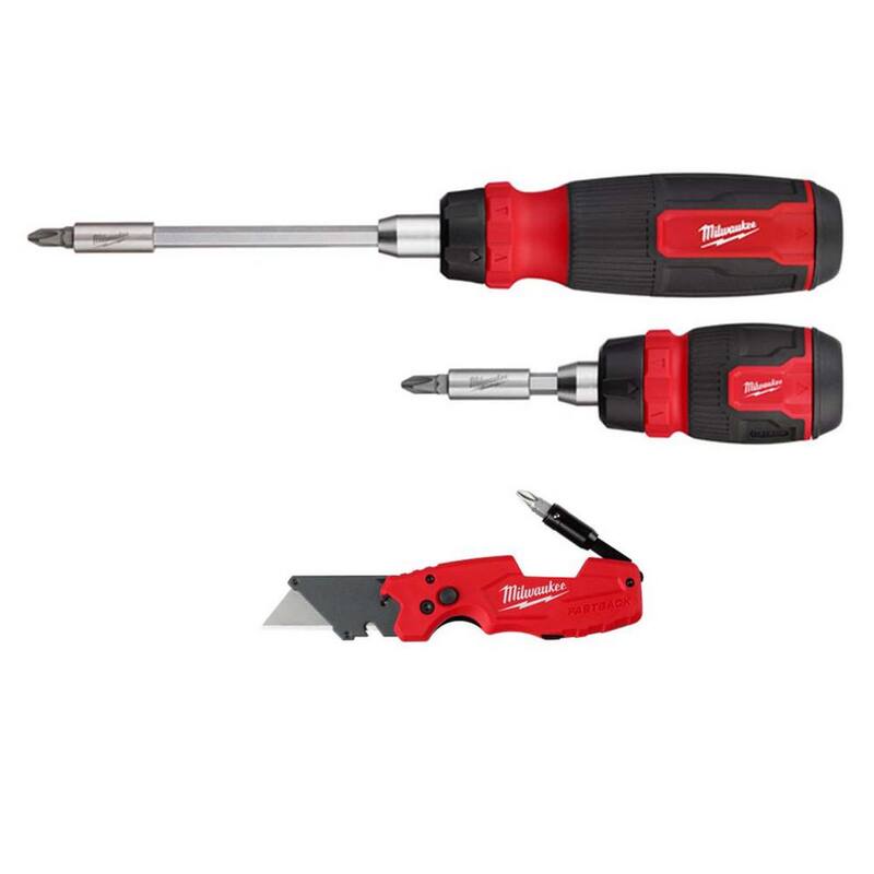 Milwaukee 14 en 1 Ratcheting Multi-Bit con destornillador compacto multi-bit de 8 en 1 y cuchillo FASTBACK 6 en 1 (conjunto de 3 piezas) - 48-22-2905-48-22-1505