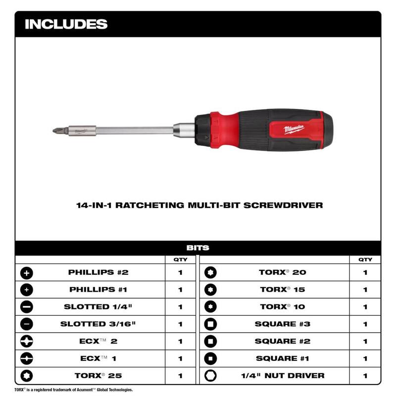 Milwaukee 14-en-1 Destornillador de múltiples bits con trinquete y cuchillo plegable 6-en-1 FASTBACK con hoja de propósito general (2 piezas) - 48-22-2903-48-22-1505