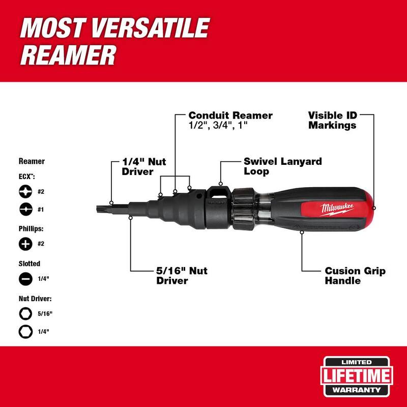 Milwaukee destornillador de múltiples bits con expansor de conduits 7-en-1 y alicates pelacables de combinación 7-en-1.