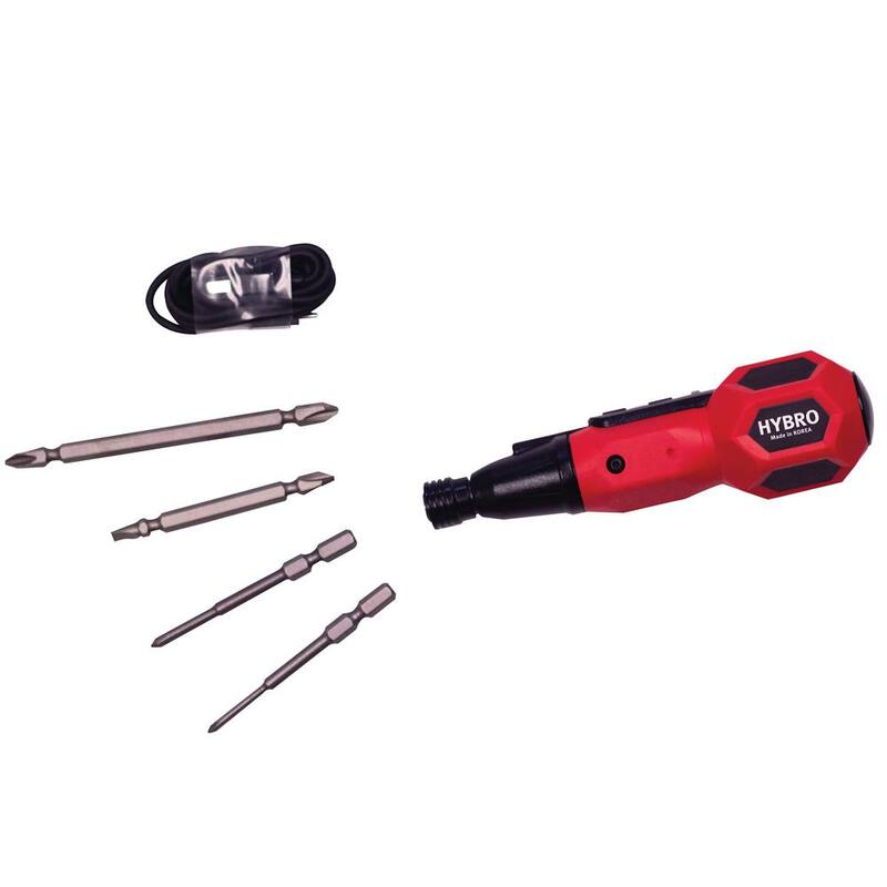 Destornillador eléctrico y manual Hybro Duo USB recargable en rojo con 4 bits - HIV-004R
