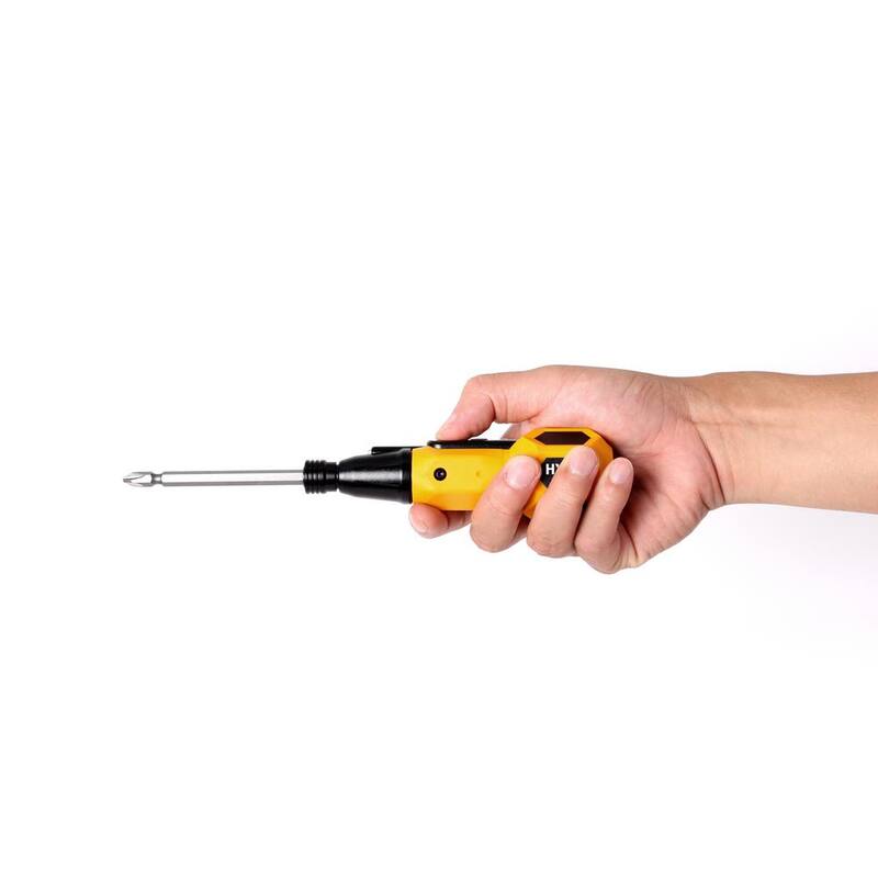 Atornillador eléctrico y manual híbrido Duo USB recargable en amarillo con 4 puntas - HIV-004Y