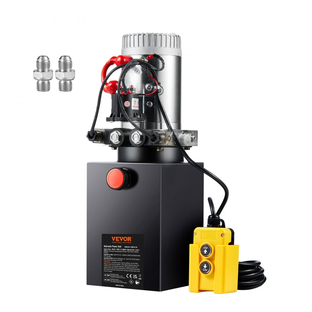 VEVOR Hydraulic Pump, 6 Quart Hydraulic Power Unit, Double Acting Dump Trailer Pump, 0.91 GPM Flow Rate, 3200 PSI Max Relief Pressure, DC 12V Hydraulic Pump for Dump Trailer Car Lifting - YXYYB12VZLDJJW6ZGV0