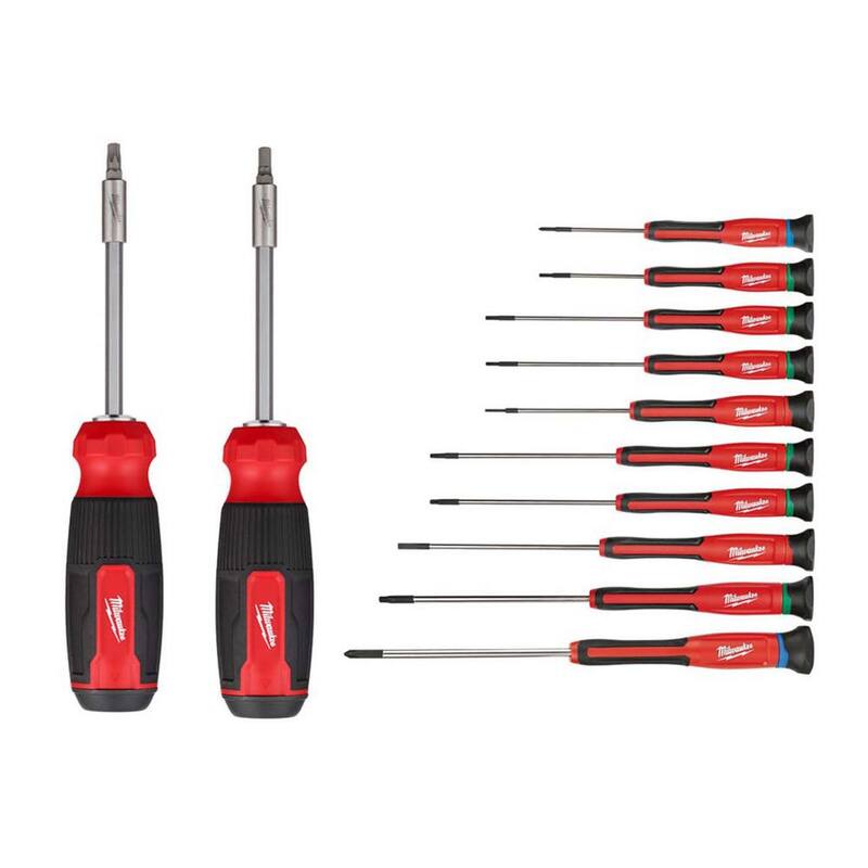 Desarmador multifuncional Milwaukee 14-en-1 Torx con juego de desarmador hexagonal de 14-en-1 y juego de desarmadores de precisión (12 piezas) - 48-22-2907-48-22-2908-48-22-2612