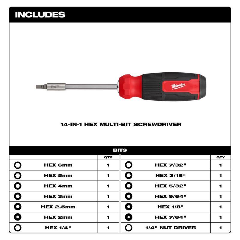 Desarmador multifuncional Milwaukee 14-en-1 Torx con juego de desarmador hexagonal de 14-en-1 y juego de desarmadores de precisión (12 piezas) - 48-22-2907-48-22-2908-48-22-2612