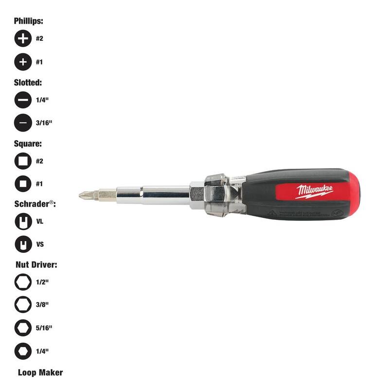 Milwaukee Destornillador con Punta Múltiple de 13 en 1 con Grip Acolchonado y Puntas Schrader (Paquete de 2) - 48-22-2881-48-22-2881.