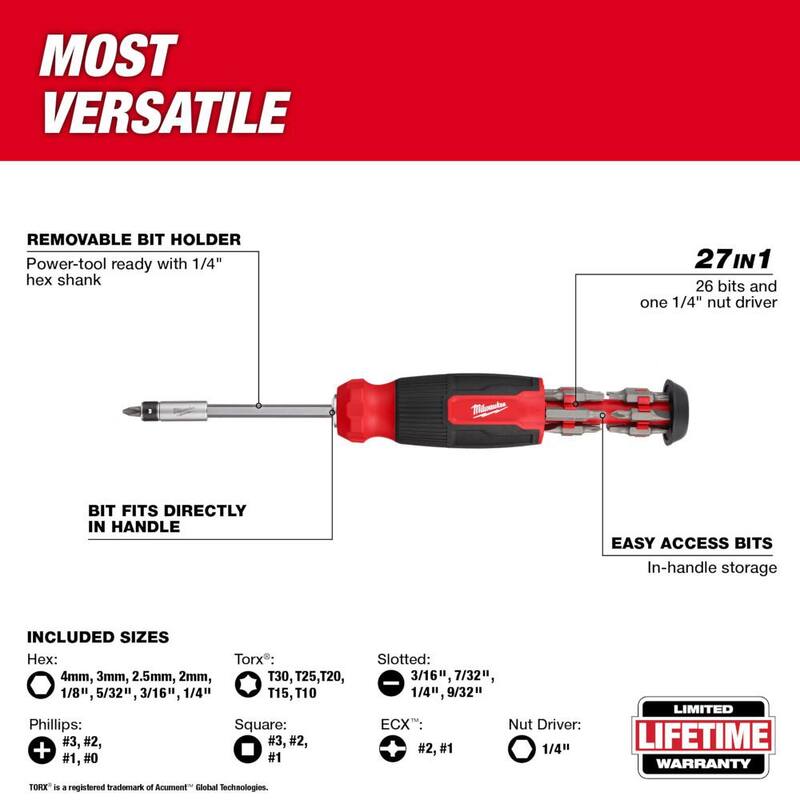 Desarmador multi-herramienta de 27 en 1 Milwaukee con cuchillos plegables multiusos Fastback de 6 en 1 con hoja de propósito general (paquete de 2) - 48-22-2901-48-22-1505