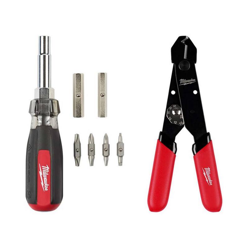 Destornillador multi-tips de 13 en 1 con agarre acolchonado y pelacables ajustable para alambre compacto de calibre 12-24 (2 piezas) - 48-22-2880-48-22-3040.