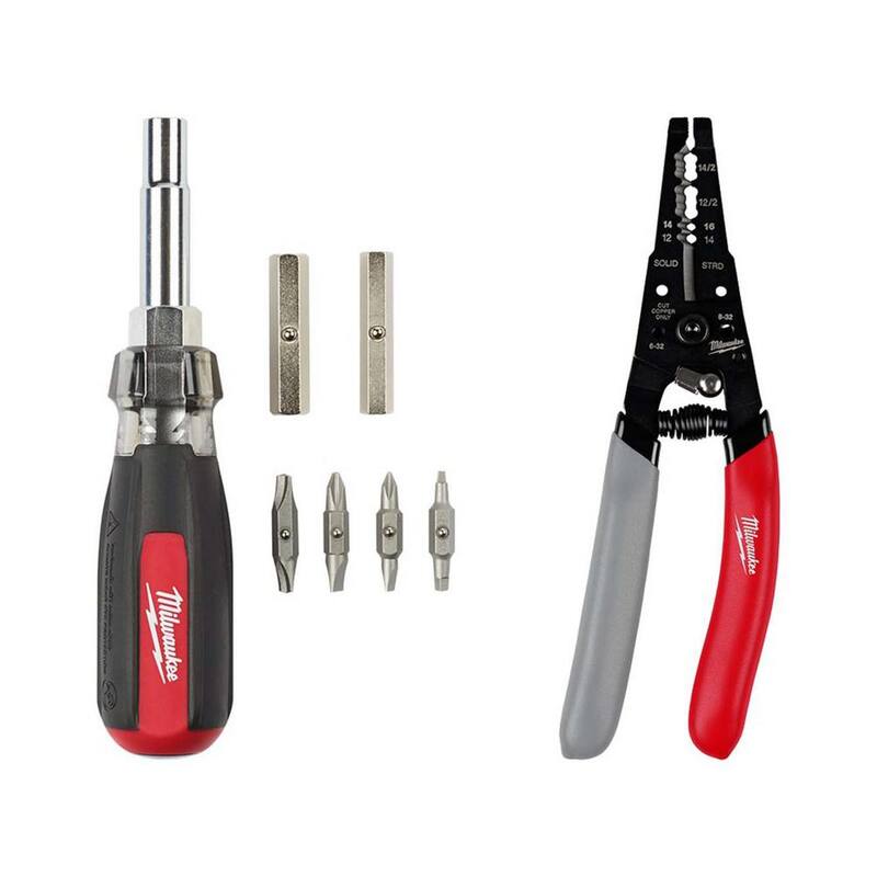 Desarmador Milwaukee 13 en 1 con Mango Acolchonado y Pelador/Cortador de Cable Grip de 12-16 AWG (2 Piezas) - 48-22-2880-48-22-3081