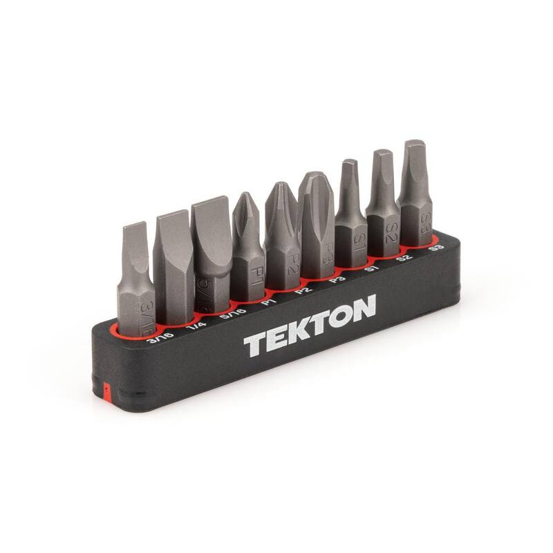 TEKTON Juego de puntas de destornillador Phillips, Ranurado y Cuadrado de 1/4 de pulgada con riel (#1 a #3, 3/16 a 5/16 pulgadas S1-S3) - DZZ93001