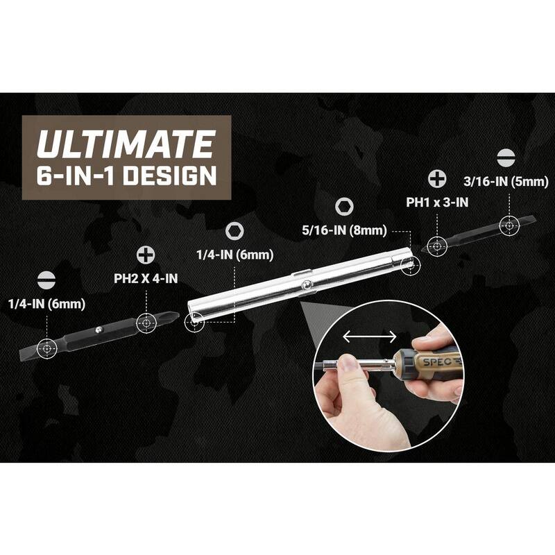 Desarmador Multi-Bit SPEC OPS, 6 en 1, Puntas Magnéticas de Doble Lado, Eje de Acero Cr-Mo - SPEC-S6IN1