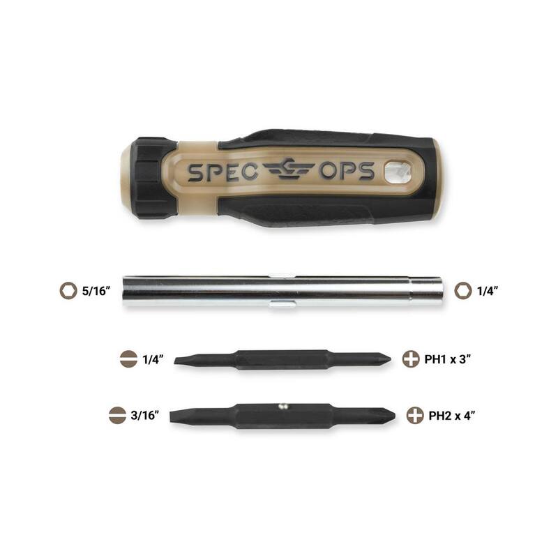 Desarmador Multi-Bit SPEC OPS, 6 en 1, Puntas Magnéticas de Doble Lado, Eje de Acero Cr-Mo - SPEC-S6IN1