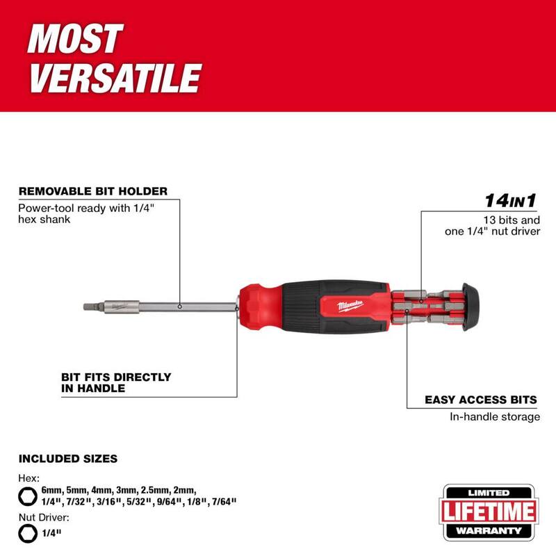Desarmador con trinquete de 14 en 1 y desarmador hexagonal de 14 en 1 (paquete de 2 piezas) de Milwaukee - 48-22-2903-48-22-2908