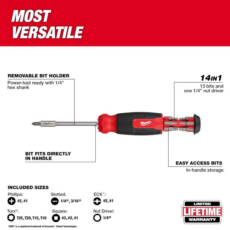 Desarmador multipuntas Milwaukee 14-en-1 con navajas de utilidad plegables FASTBACK 6-en-1 con navaja de propósito general (2 piezas) - 48-22-2900-48-22-1505