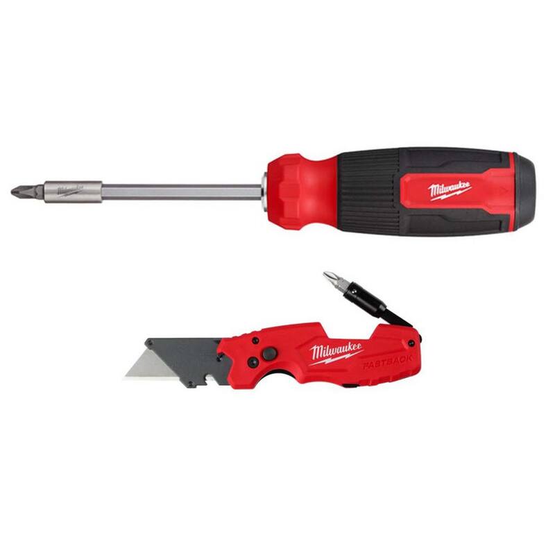 Desarmador multipuntas Milwaukee 14-en-1 con navajas de utilidad plegables FASTBACK 6-en-1 con navaja de propósito general (2 piezas) - 48-22-2900-48-22-1505