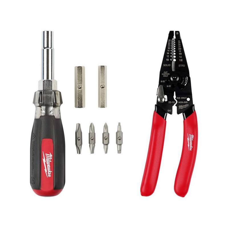 Milwaukee 13-en-1 Destornillador de Punta Múltiple con Agarre Acolchado 10-28 AWG Pelador y Cortador de Alambre con Agarre Sumergido de Uso Múltiple (2 Piezas) - 48-22-2880-48-22-3052