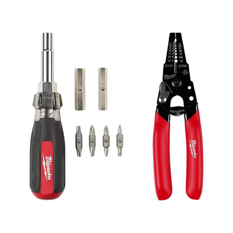 Desarmador de Punta Múltiple con Agarre Acolchonado de 13 en 1 de Milwaukee y Pelacables y Cortador de Cable con Agarre Sumergido Compacto de 10-24 AWG (2 Piezas) - 48-22-2880-48-22-3043