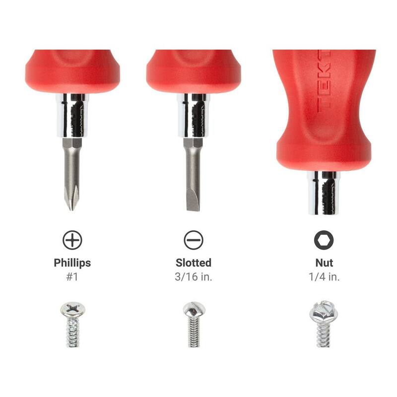 TEKTON Destornillador Phillips/Slotted 3 en 1 Stub (número 1 x 3/16 pulgadas, rojo) - DMT17001