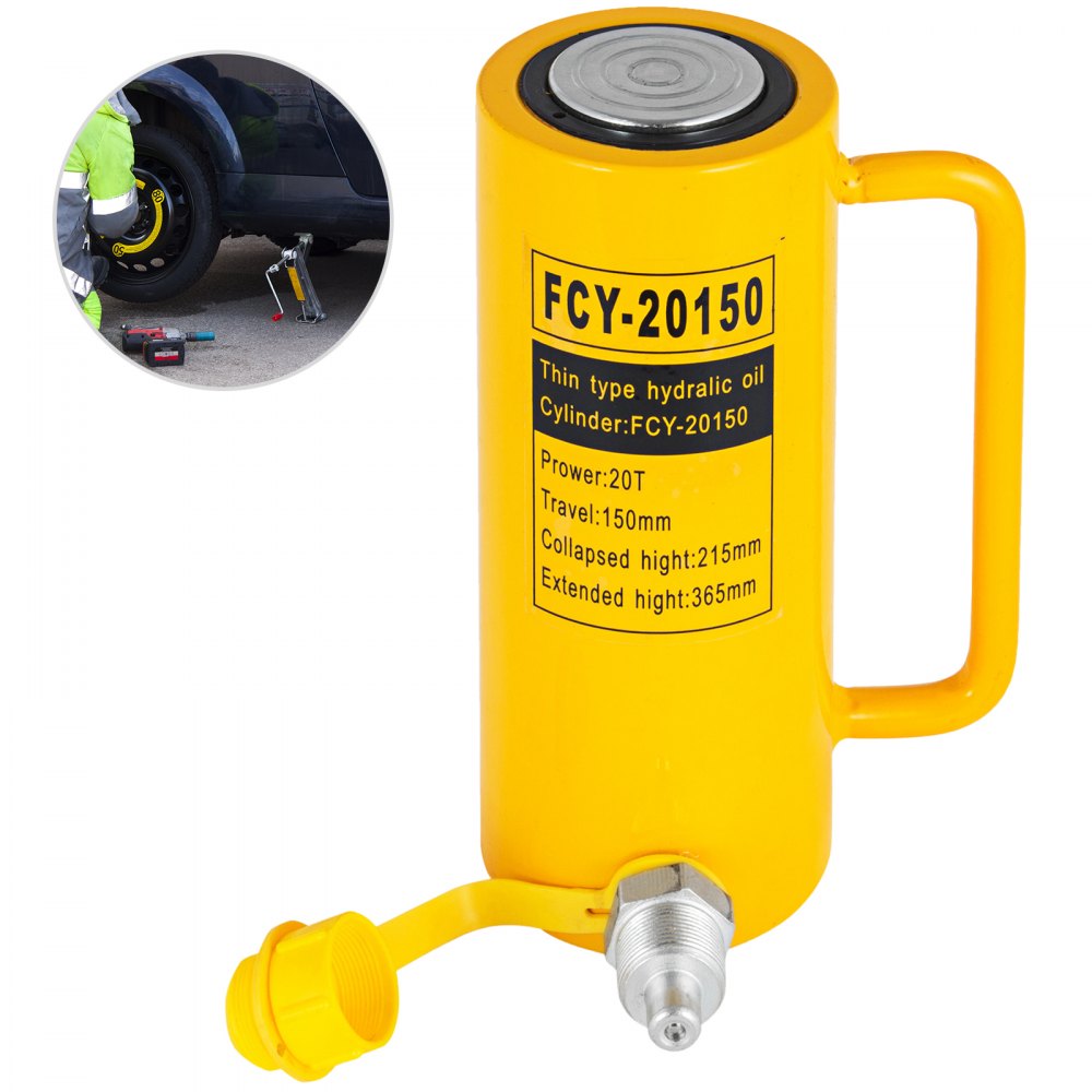 VEVOR Hydraulic Cylinder Jack, 20 Ton Solid Ram Hydraulic Cylinder, 6 Inch Stroke Single Acting Hydraulic Cylinder, with Quick Connector Portable Hydraulic Solid Jack Hydraulic Lifting Cylinders - QJD20T150MMSXYY01V0