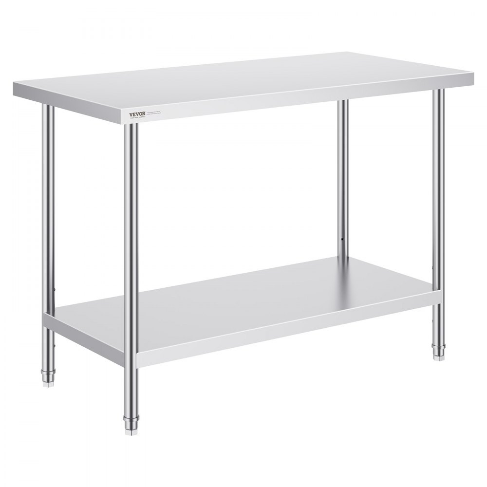 VEVOR Stainless Steel Prep Table, 24 x 48 x 34 Inch, Heavy Duty Metal Worktable with 3 Adjustable Height Levels, Commercial Workstation for Kitchen Garage Restaurant Backyard - CFBXGGZTLCWJG67F5V0