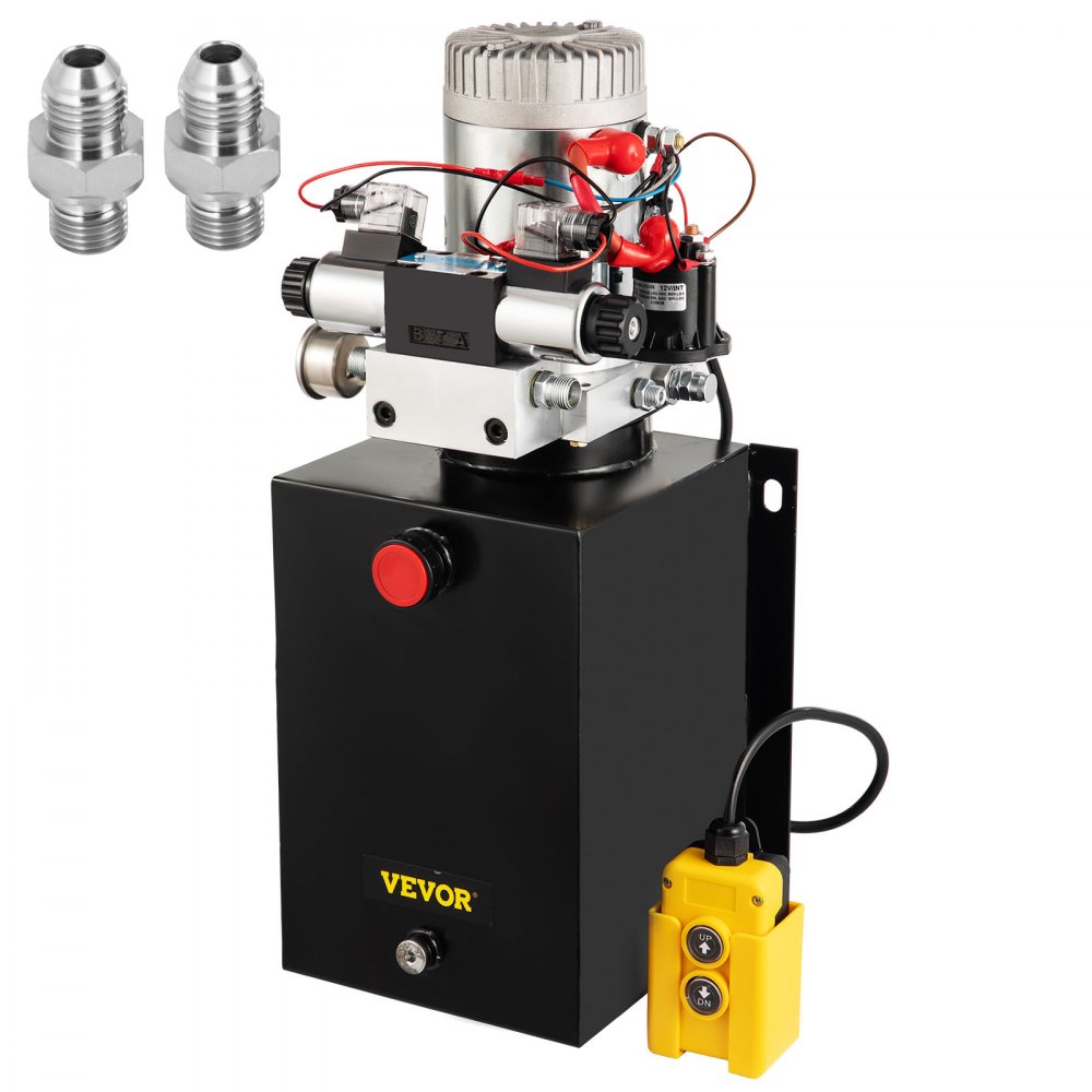 VEVOR Hydraulic Power Unit 12 Volt Dump Trailer Hydraulic Pump Double Acting 12 Quart Hydraulic Pump Electric Hydraulic Cylinder Pump with Brass Pressure Gauge for Dump Trailer Lift Gates & Trucker - CZYYB12KDDCDB0001M2