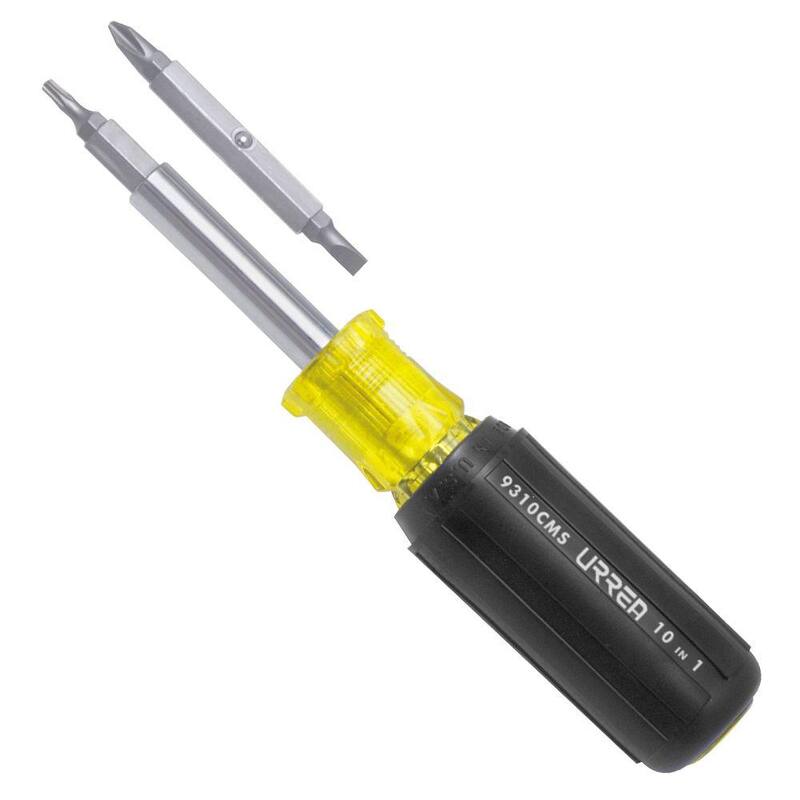 Desarmador URREA 10 en 1 con puntas de 1/4 de pulgada plana, Phillips, Torx, cuadrada y hexagonal - 9310CMS