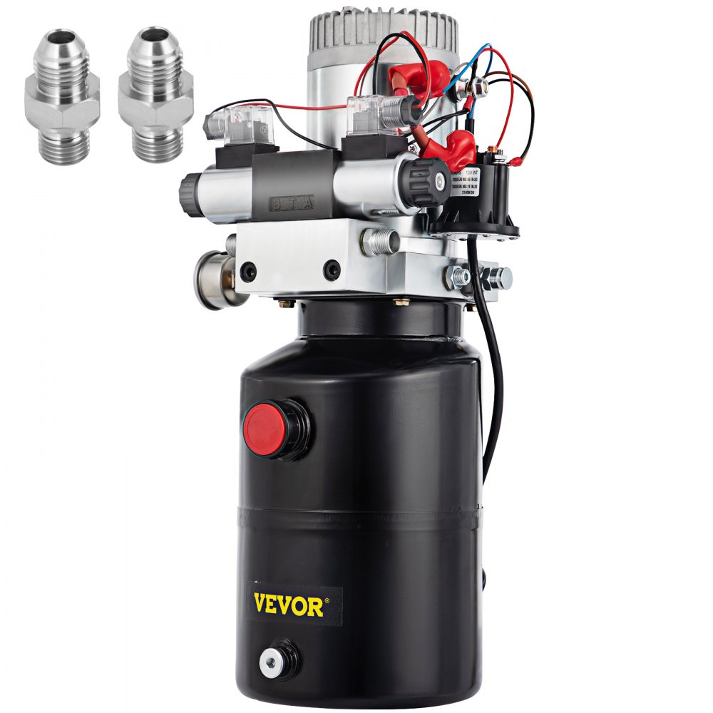VEVOR Hydraulic Power Unit 12 Volt Dump Trailer Hydraulic Pump Double Acting 6 Quart Hydraulic Pump Electric Hydraulic Pump with Brass Pressure Gauge for Dump Trailer Lift Gates & Trucker - CZYYB6KDDCDB00001M2