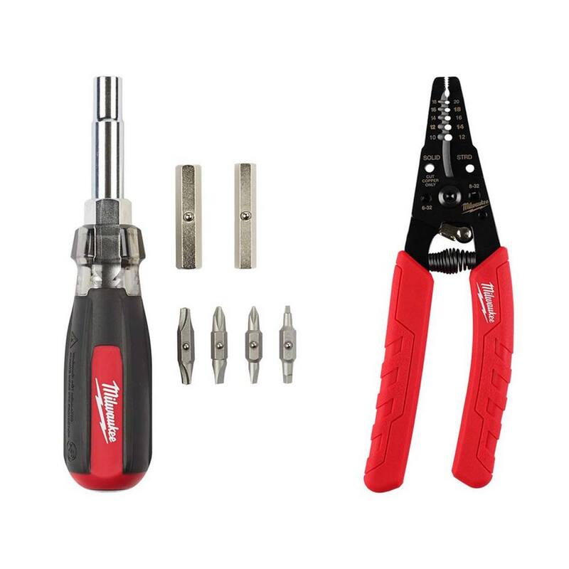 Destornillador Milwaukee Multi-Tip 13-en-1 con agarradera acolchonada y Pelacables y cortador de alambre Comfort Grip de 10-18 AWG (2 piezas) - 48-22-2880-48-22-3050