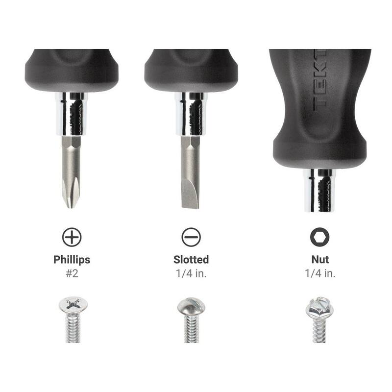 Destornillador TEKTON 3 en 1 Stubby Phillips/Slotted (#2 x 1/4 pulg., Negro) - DMT13002