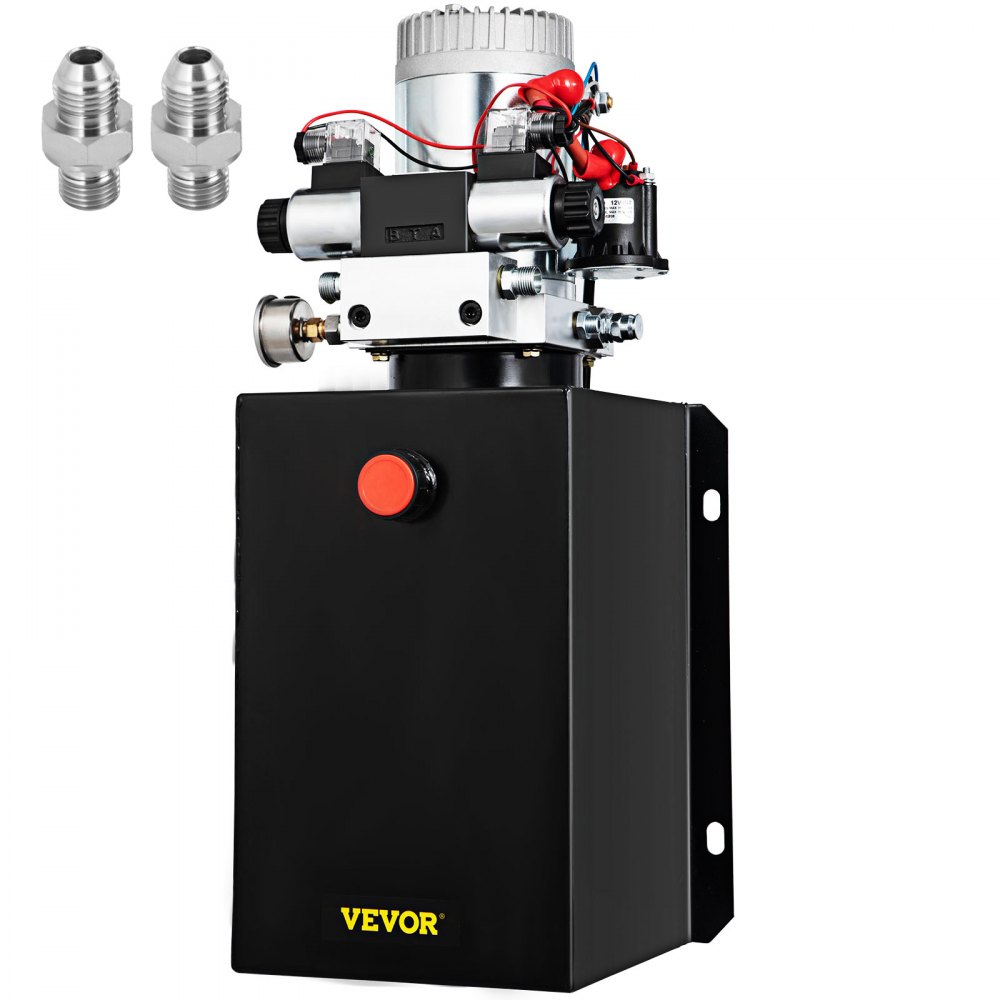 VEVOR Hydraulic Power Unit 12 Volt Dump Trailer Hydraulic Pump Double Acting 15 Quart Hydraulic Pump Electric Hydraulic Cylinder Pump with Brass Pressure Gauge For Dump Trailer Lift Gates & Trucker - CZYYB15KDDCDB0001M2