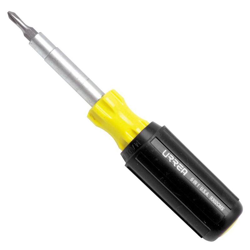 Desarmador 6 en 1 URREA con puntas planas, Phillips y hexagonales de 1/4 de pulgada - 9302CMS