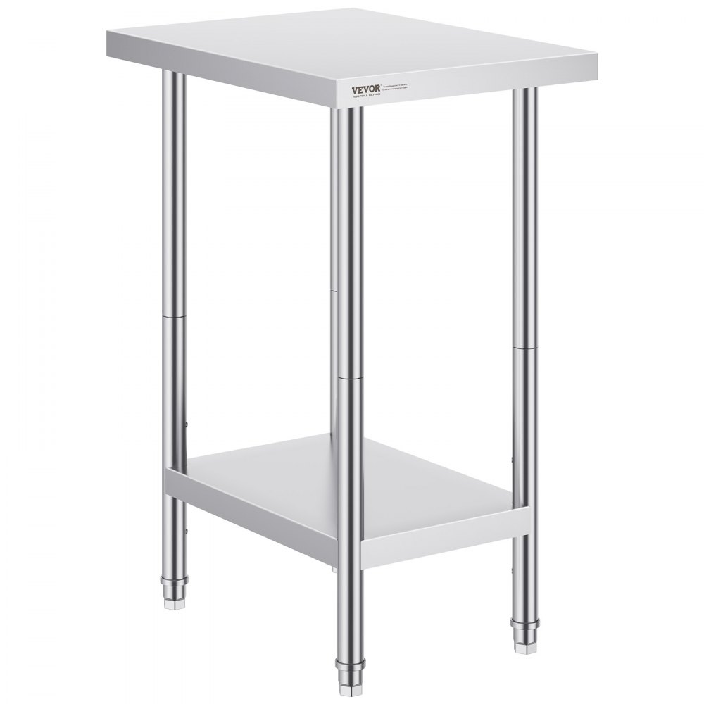 VEVOR Stainless Steel Prep Table, 24 x 18 x 34 Inch, Heavy Duty Metal Worktable with 3 Adjustable Height Levels, Commercial Workstation for Kitchen Garage Restaurant Backyard - CFBXGGZTLCWJ8T6BLV0