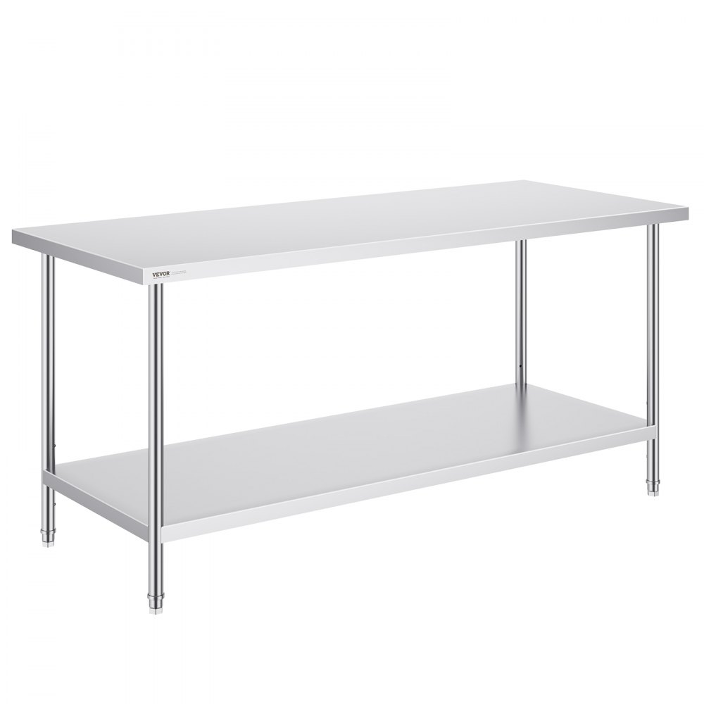 VEVOR Stainless Steel Prep Table, 30 x 72 x 34 Inch, Heavy Duty Metal Worktable with 3 Adjustable Height Levels, Commercial Workstation for Kitchen Garage Restaurant Backyard - CFBXGGZTLCWJS66RVV0