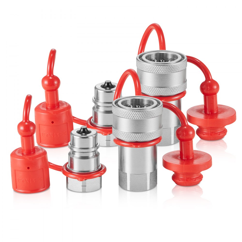 VEVOR 1/2" Tapered Hydraulic Couplers, 1/2" NPT Skid Steer Hydraulic Quick Connect Couplers with 4 Dust Caps (ISO5675) - YYKSJT2DISO50O4VEV0