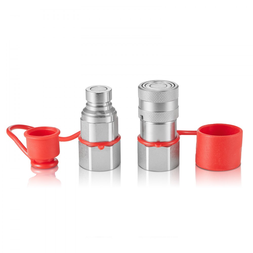 VEVOR 1/2" Flat Face Hydraulic Couplers, 3/4 SAE Skid Steer Hydraulic Quick Connect Couplers with 2 Dust Caps (ISO16028) - YYKSJT1DISO14KWH7V0