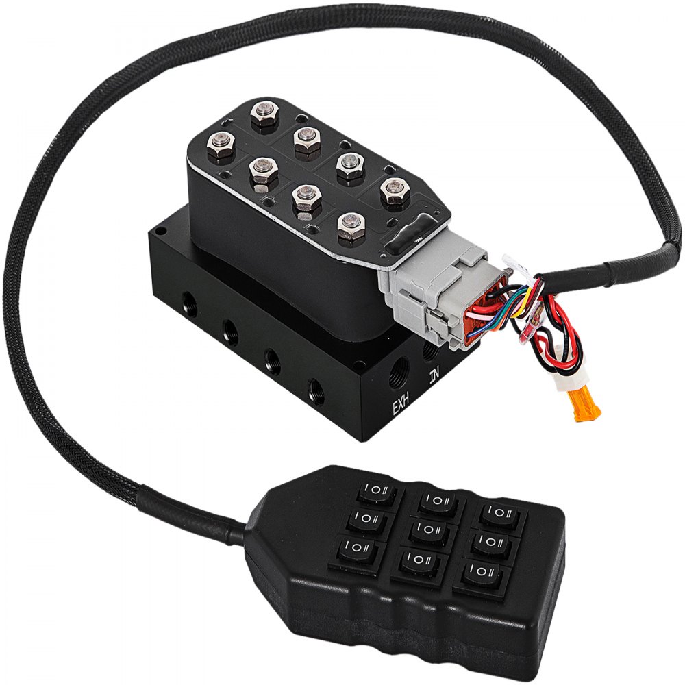 VEVOR Accu X4 Solenoid Valve 1/4'' NPT Air Ride Manifold Solenoid Valve with 9-Switch Wired Remote Controller VXF4CM14B - KZFDCFKZTJQ000001V0
