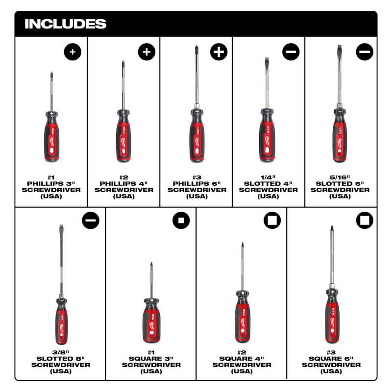 Kit de destornilladores Milwaukee con agarre acolchonado (9 piezas) - MT200-9